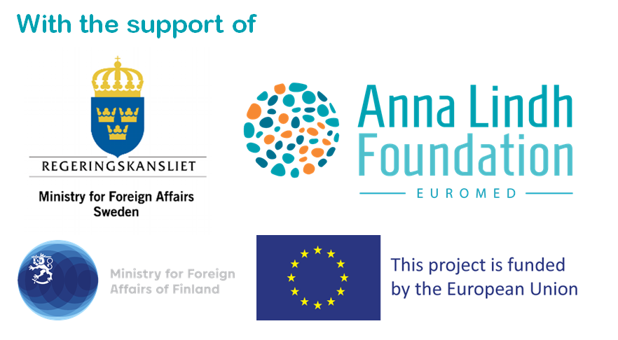 Logos of the Swedish Foreign Ministry, Finnish Foreign Ministry, Anna Lindh Foundation and the European Commission.